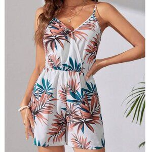 💥3/$15💥NEW  - SHEIN Surplice Neck Tropical Print Slip Romper - Size 4 (Small)